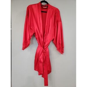 Fredericks of Hollywood Satin ROBE NightGown PLUS SIZE 1X RED LACE LINGERIE